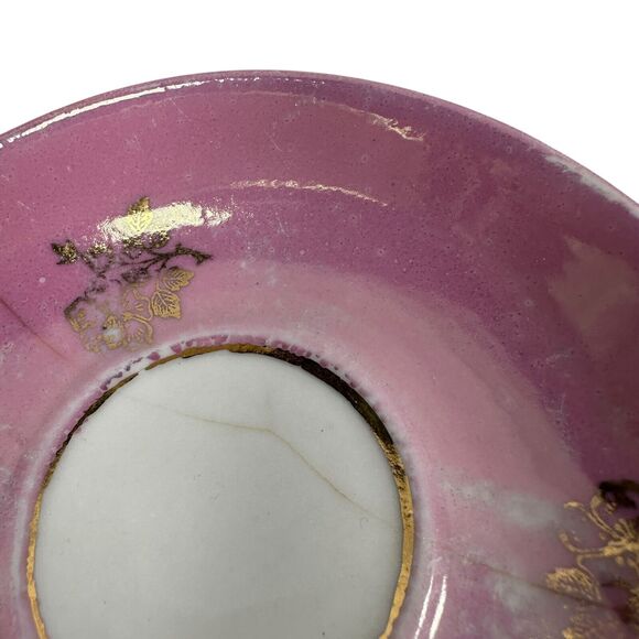 Antique Germany Pink Molded Lusterware Cups & Saucers Star Set 6 Vintage Ornate - Picture 14 of 15